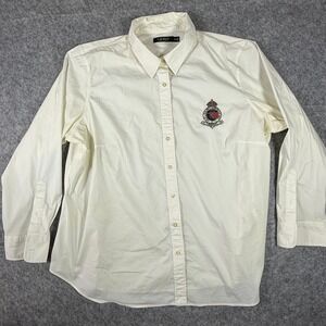 Lauren Ralph Lauren Button Down Women 3X White Beaded Crest Patch Long Sleeve